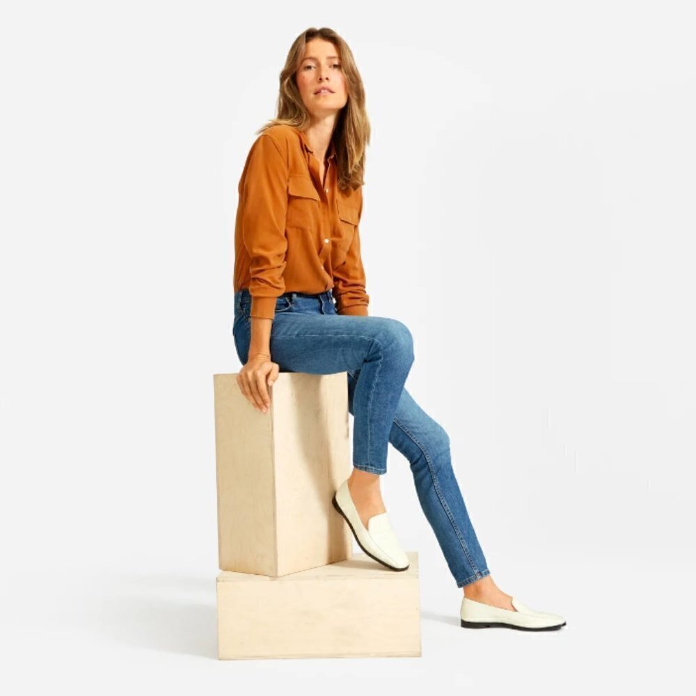 💕EVERLANE💕 Mid Rise Skinny Jeans ~ Mid Blue 33 Regular NWT